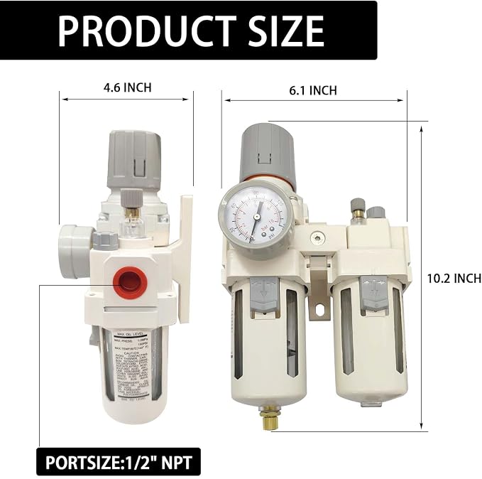 YSIL 1/2" NPT Compressed Air Filter Regulator Lubricator Two Units Combo Air - Image 4