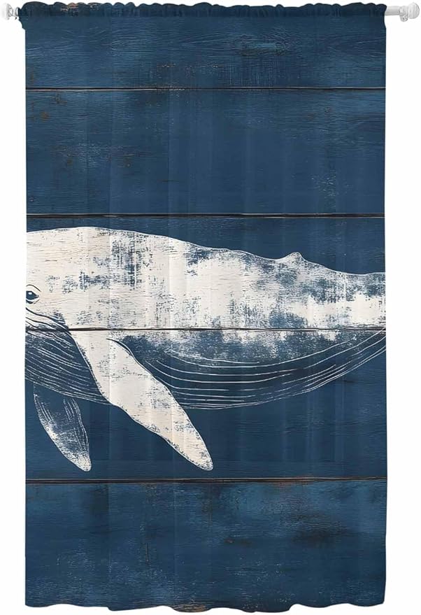 Sheer Curtains 108 Inches Long, Summer Whale Semi Sheer Curtains Light by Unknown