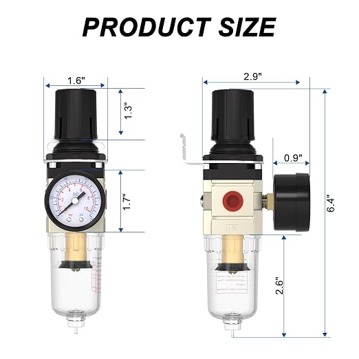 AIRZOE 1/4"NPT Air Filter Regulator Combo Piggyback, 5 Micron Brass Element - Image 2