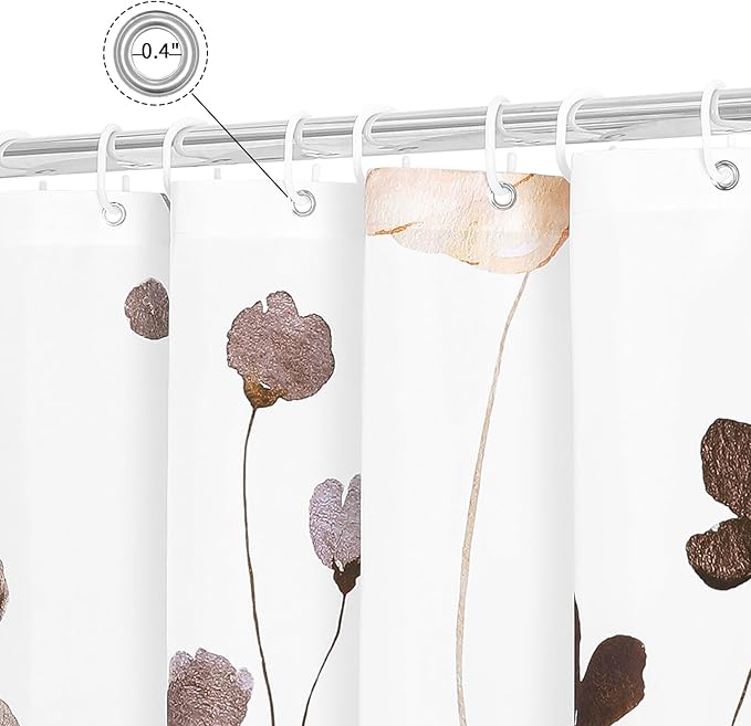 Gibelle Watercolor Floral Shower Curtain, Brown Beige Flower Shower Curtain for Bathroom, Modern Minimalist Waterproof Fabric Shower Curtain Set 72x72 Inch