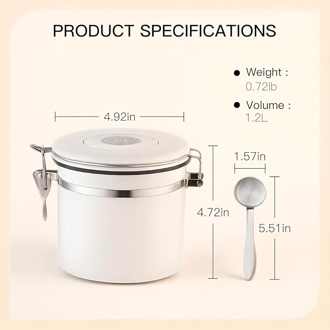 MEGAWISE Coffee Canister Stainless Steel – 1.2L Coffee Storage Container - Image 3