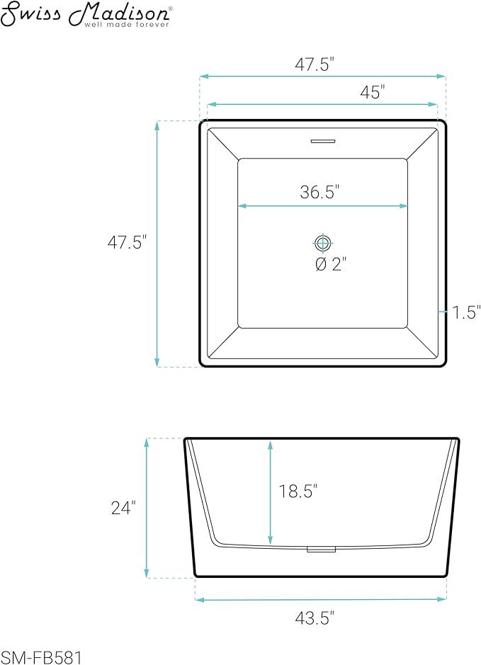 Voltaire 47" Square Freestanding Bathtub