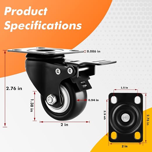 2" Casters Set of 12 Heavy-Duty Industrial Caster Wheels - Image 4