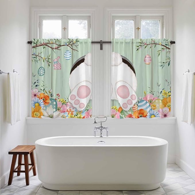 Easter Kitchen Curtains 45 Inch Long 2 Panel Set, Rod Pocket Window Treatment - Image 5