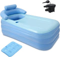 Portable Inflatable Bathtub with Electric Air Pump, Foldable Portable Freestanding Tub, Built-in Water Pillow & Back Support, Cup Holder, Insulated PVC, Includes Repair Patches for Indoor/Outdoor Use