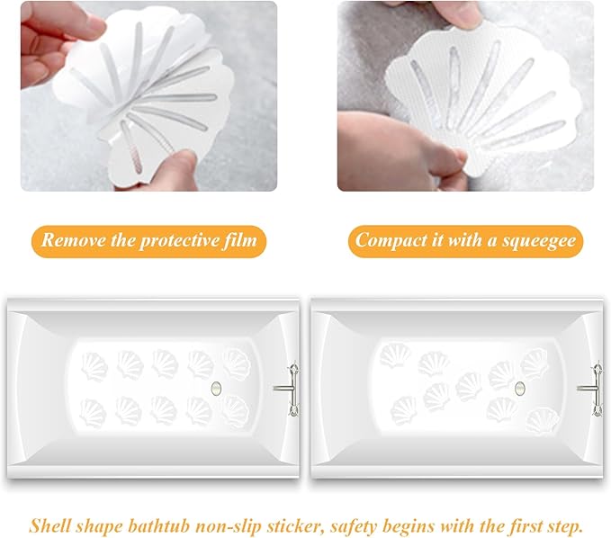 12 Pcs Non Slip Bathtub Stickers White Adhesive Decals Sea Shell Shape Shower Stickers for Floor, Ladders, Bath Tub, Stairs, Bathroom