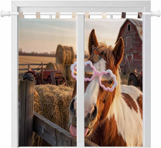 Farm Horses Living Room Curtains 84 Inch Length, Window Curtains Tab Top by Unknown