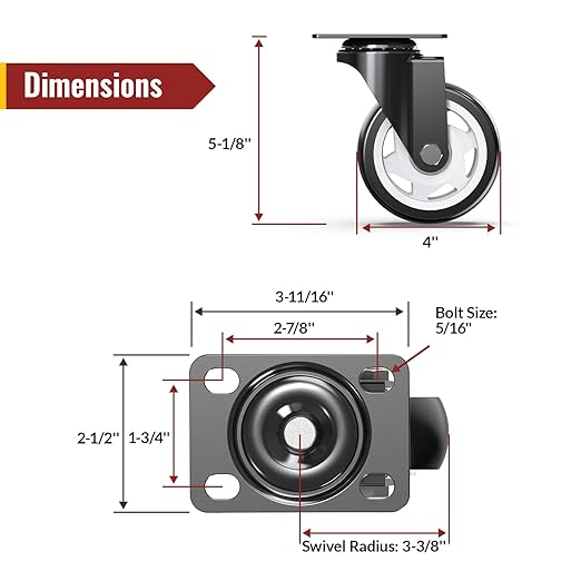 4 inch Caster Wheels Heavy Duty Swivel Casters - Image 3