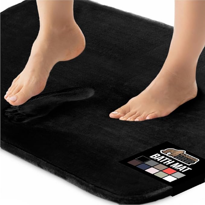GORILLA GRIP Memory Foam Bath Mat, Soft Absorbent Velvet Bathroom Mats, Durable Dots on Underside, Machine Washable Bathmat, Carpet Rug Room Decor for Shower Tub Floor RV, 42x24 Rugs, Black