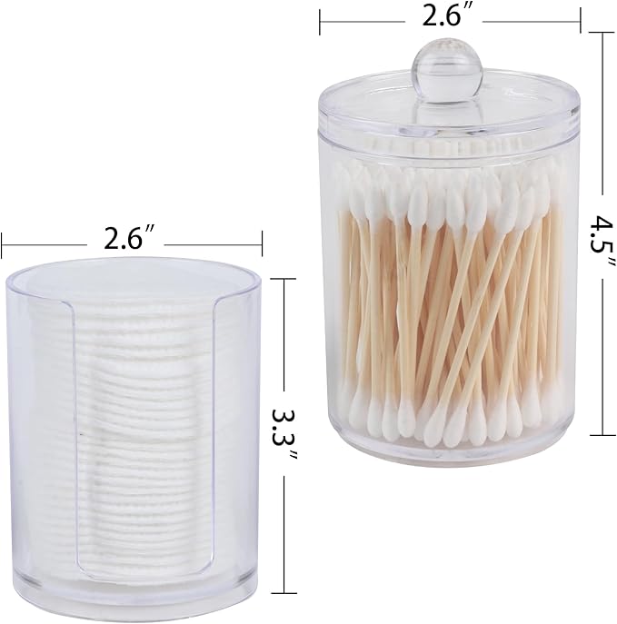 4 Pack Acrylic Qtip Holder Dispenser,Bathroom Canisters Apothecary Jar Set, Bathroom Organizers and Storage,10 oz with 1Gap