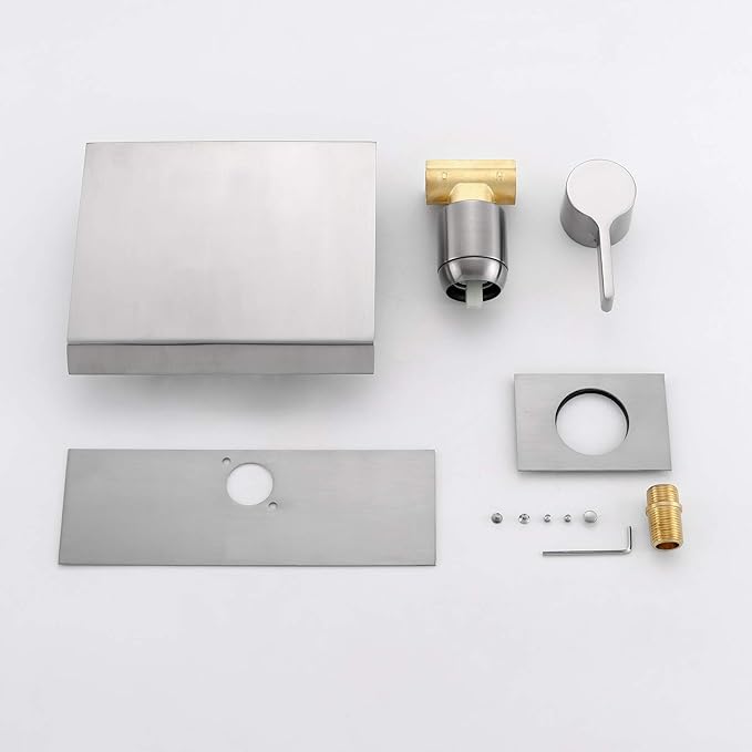 sumerain Waterfall Wall Mount Tub Filler Brushed Nickel with Valve Single Handle Brass High Flow