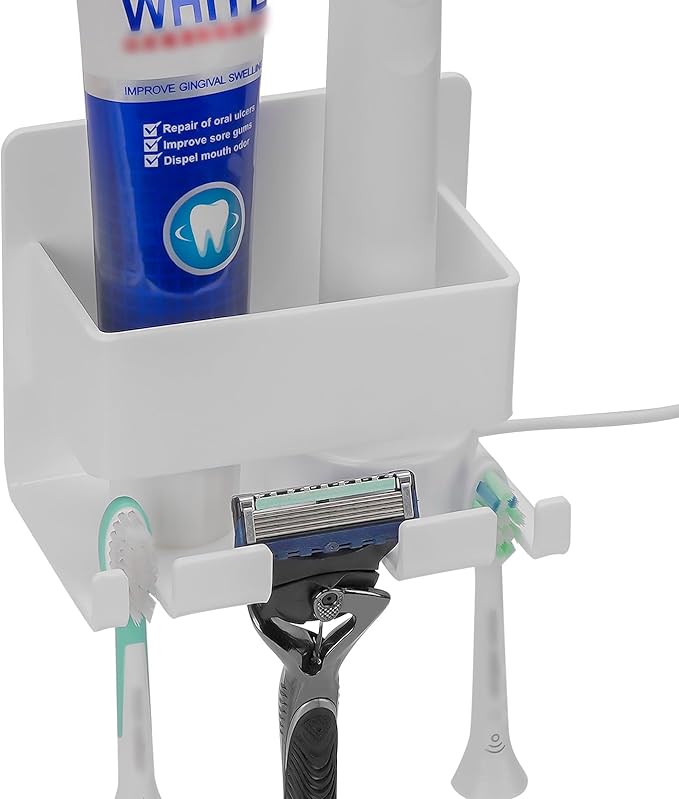 Electric Toothbrush Holder Wall Mounted, Electric Toothbrush Cord Organizer, Self Adhesive Electric Toothbrush Stand for Bathroom, Medicine Cabinet, Dorm(White)