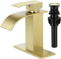 Bathroom Faucets Brushed Gold Waterfall Bathroom Sink Faucet Modern Single Handle Bathroom Faucet for 1 or 3 Hole Mxier Tap Washbasin Faucet with Deck, Pop-up Drain and Supply Hoses