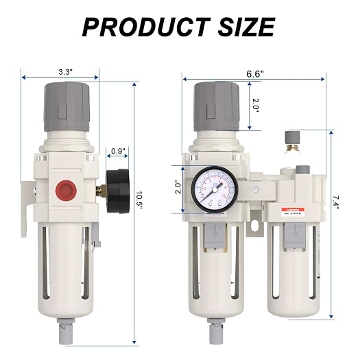 AIRZOE 3/4" NPT Compressed Air Filter Regulator Lubricator Combo, Air - Image 2