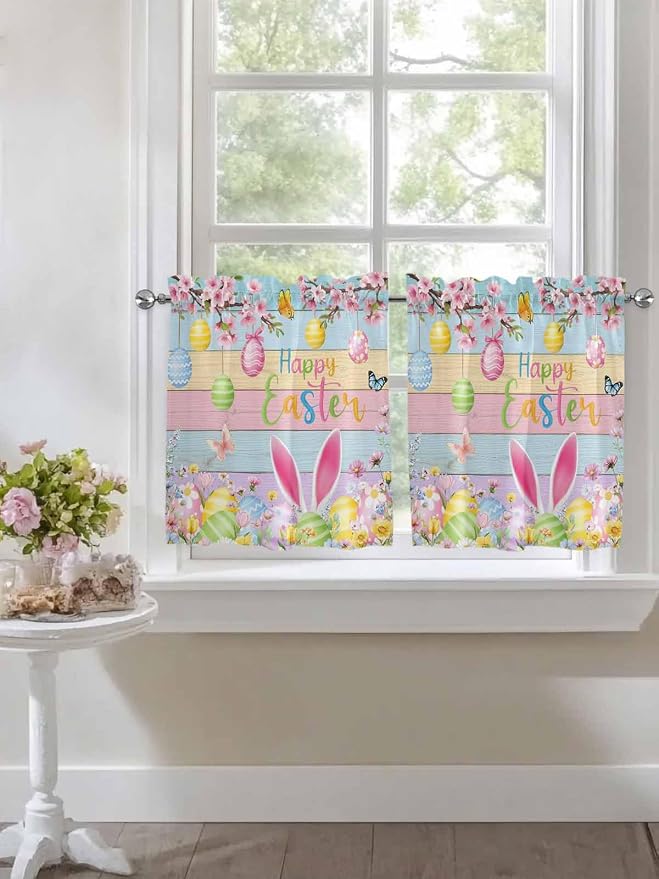 Colorful Easter Half Window Curtain 36 Inches Long, Spring Watercolor Bunny Egg - Image 7