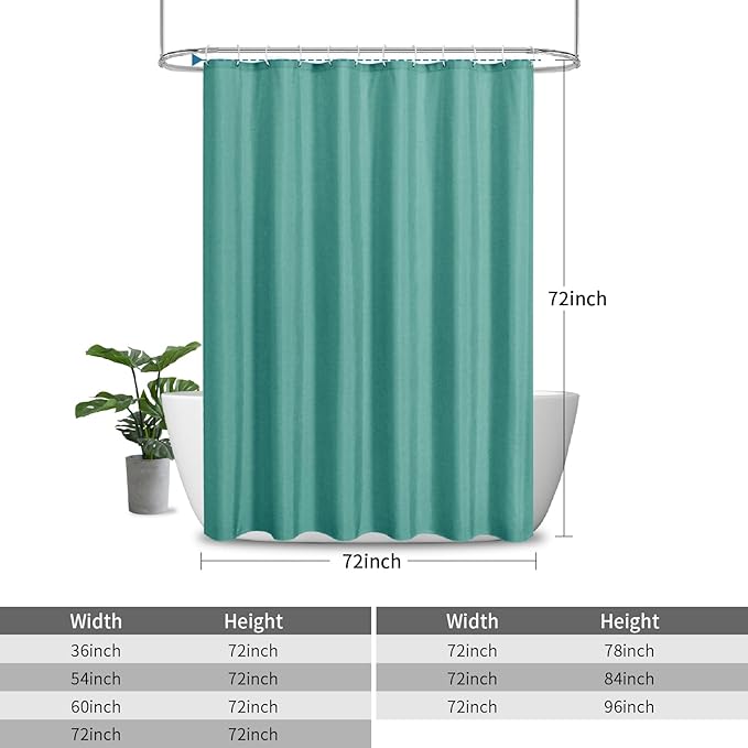 2-in-1 Waterproof Fabric Shower Curtain or Liner,Linen Textured,Breathable TPU & Washable Bathroom Shower Curtain Set with 12 Plastic Hooks,Modern,72"x72" Teal