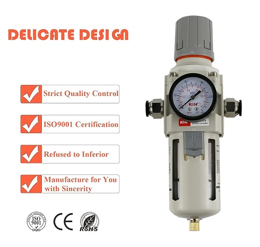 RIH Pneumatics 1/2"NPT Air Filter Pressure Regulator Combo Piggyback, 5 Micron - Image 6