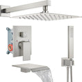 Midanya Rain Shower System with Tub Spout,Tub Shower Faucet Set with rainfall Shower Head and Handheld Spray,Wall Mount Tub Shower Combo Rough-in Valve Included,10 Inch Brushed Nickel