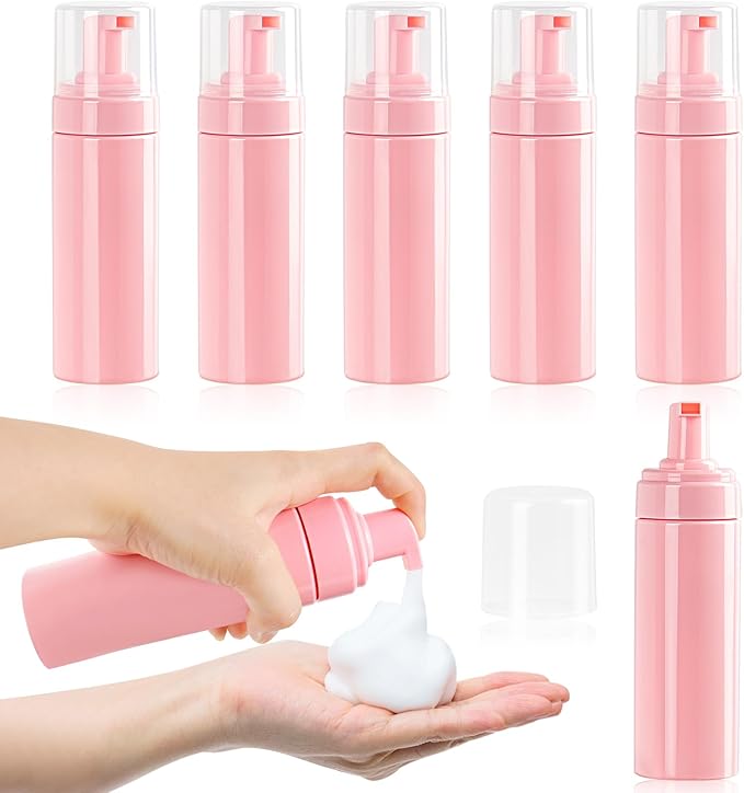 Foam Pump Bottle 5.1oz/150ml Pink Empty Foam Bottle Pump, Travel Foam Bottle for Soap, Shampoo, Cleaning Foam Dispenser Bottle Refillable (6 Pack)