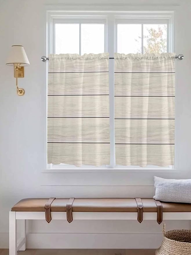 Vintage Country Wooden Board Window Valance Curtains, Gradient Wood Grain Line - Image 3