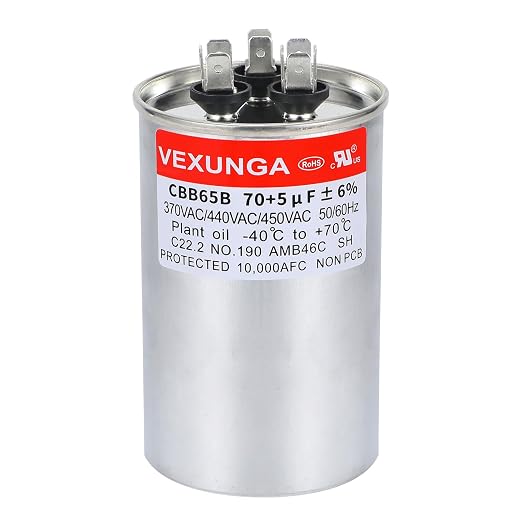 VEXUNGA 70/5uF AC Capacitor 70 5 uF MFD 370/440/450 VAC CBB65B Dual Run Start by VEXUNGA