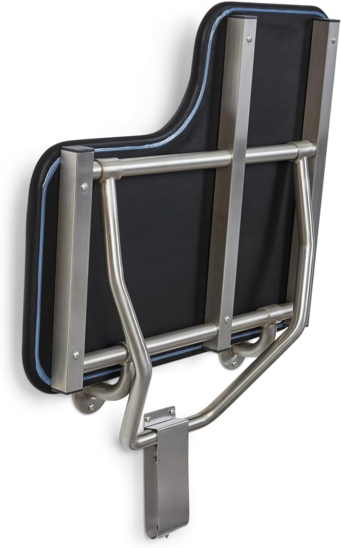 26" x 22.5" Black Padded Cushion Wall Mount Folding Right-Handed Transfer Bench Shower Seat, ADA Compliant