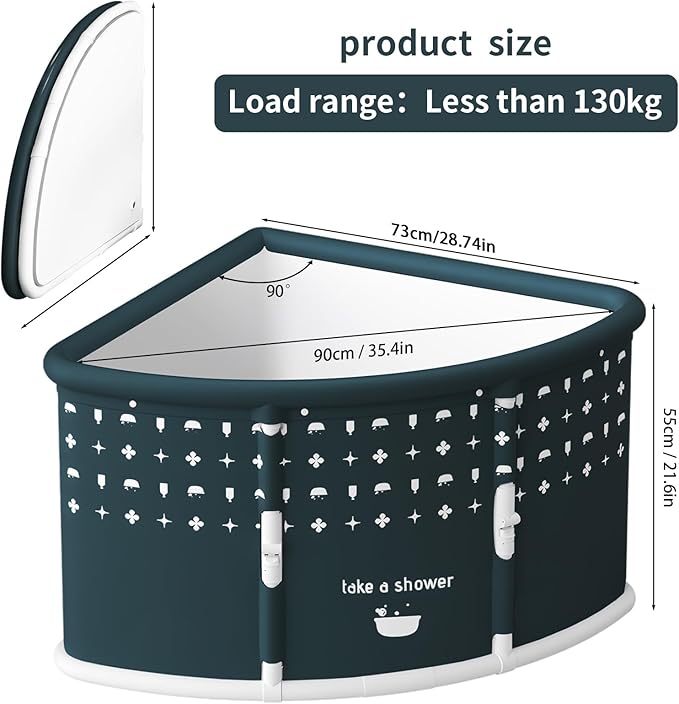 Foldable Bathtub for Adults, 28.8" Fan-Shaped Portable tub, Large Collapsible Soaking Tub Hot Bath & Ice Bath, Freestanding Corner Baths Thickened PVC No Installation Required, Indoor Outdoor