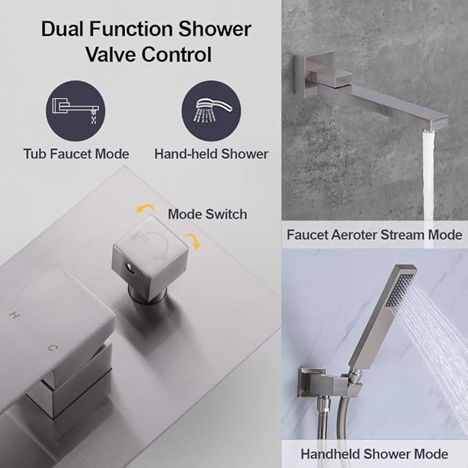 Wall Mounted Bathtub Faucet with Handheld Shower, Solid Brass 180° Swivel Bathroom Tub Filler Faucet with Hand Shower Modern Single Handle Tub Faucet Set, Brushed Nickel