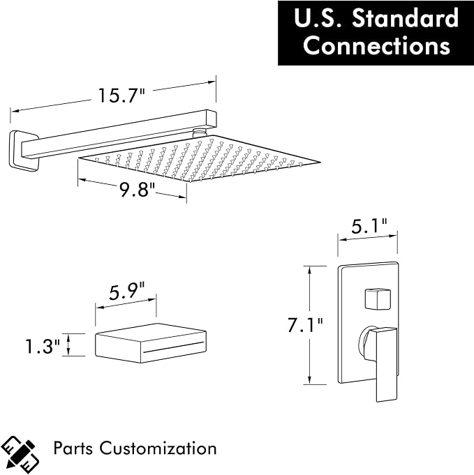 KES Tub and Shower Faucet Set Shower System with 10-Inch Rain Shower Head and Waterfall Tub Faucet Wall Mount Shower Valve and Trim Kit Included Matte Black, XB6240-BK