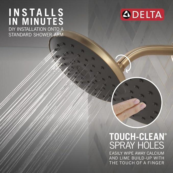 Delta PivotPro Brushed Gold Rain Showerhead, Single Setting 7 Inch Round Shower Head, Showerheads, 1.75 GPM Flow Rate, Champagne Bronze 75103CZ