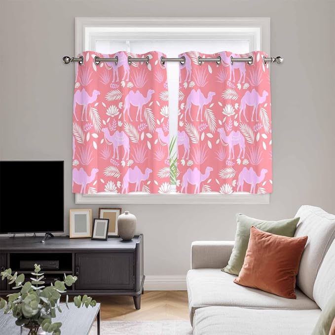 2 Panel Kitchen Cafe Curtains, Desert Camel Sunlight Filtering Nature Air - Image 5