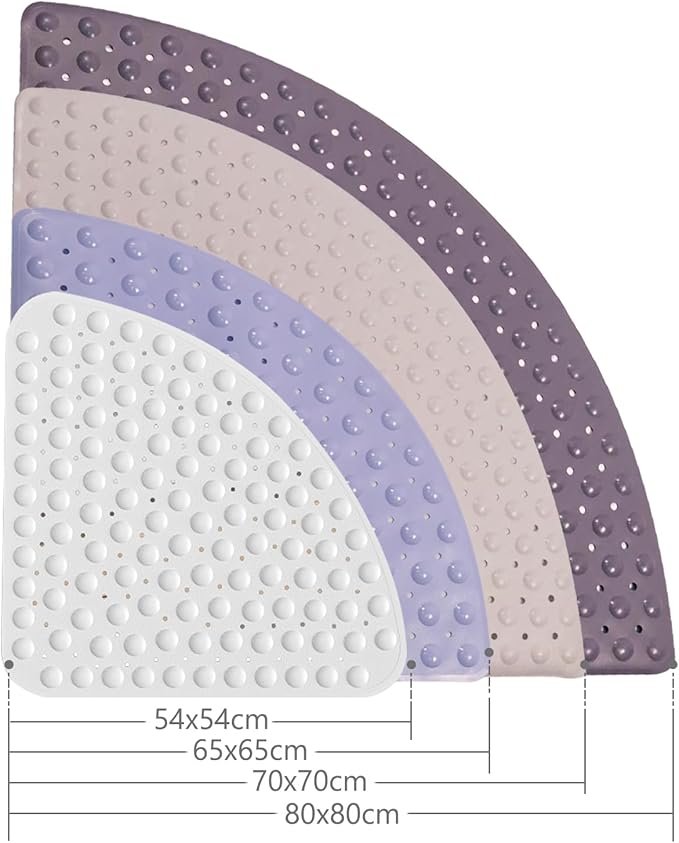 Mrcrypos Corner Shower Mats 31 x 31 Inches Bath Mat with Suction Cups and Drain Holes, Quick Dry Anti Slip Bathmat Machine Washable Shower Stall Mats for Bathroom, White
