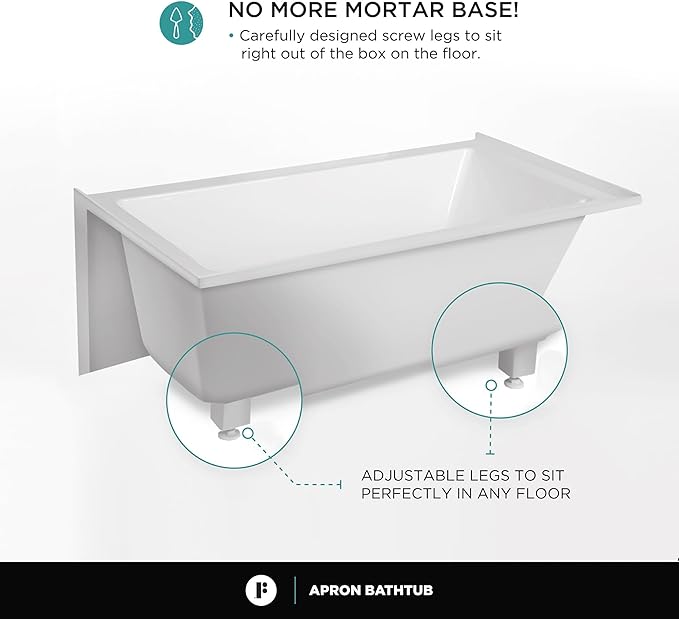 Fine Fixtures Acrylic, Fiberglass Alcove Soaking Bathtub with Integral Apron Front in Glossy White - Left Hand Drain, 66" x 36"