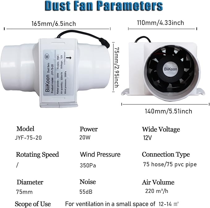 3“ Inline Duct Fan 12V 20W Inline Exhaust Blower Plastic Air Extractor Booster - Image 2
