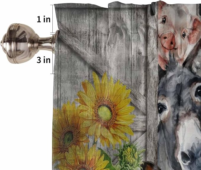 Farmhouse Kitchen Curtains 45 Inches length, Vintage Sunflowers Animals Printed - Image 6