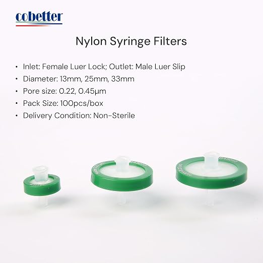 100 Pack Syringe Filter Nylon Lab Filters 0.45μm Pore Size 13mm Diameter - Image 2