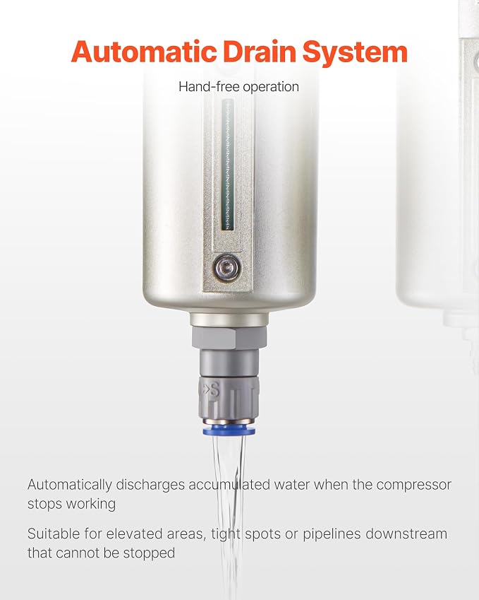 VEVOR Air Compressor Filter Regulator, 1/2" NPT 3-Stage 5μm & 0.3μm & 0.1μm Air - Image 4