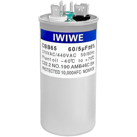 IWIWE 60+5 uF ±5% 370/440VAC CBB65/CBB65B Dual Run A/C Capacitor by IWIWE