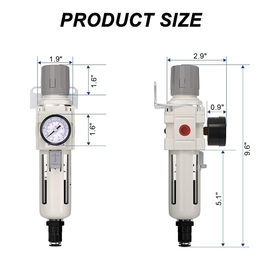 3/8"NPT Air Filter Regulator Combo Piggyback, 5 Micron Brass Element, Auto Drain - Image 2