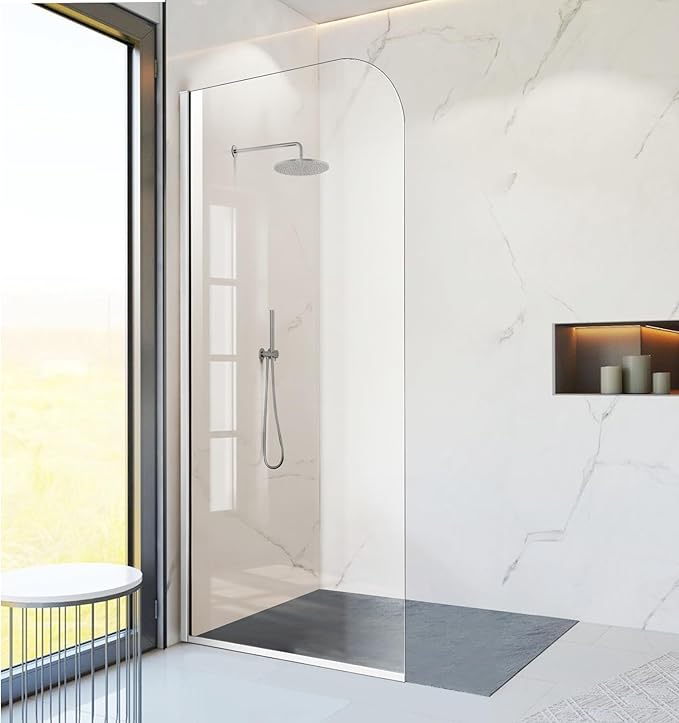 Glass Shower Panel, 36" W x 76" H Semi-Framed Fixed Shower Panel in Silver with 5/16"(8mm) Clear Tempered Glass Door, Simple Shower Door Panel for Bathroom