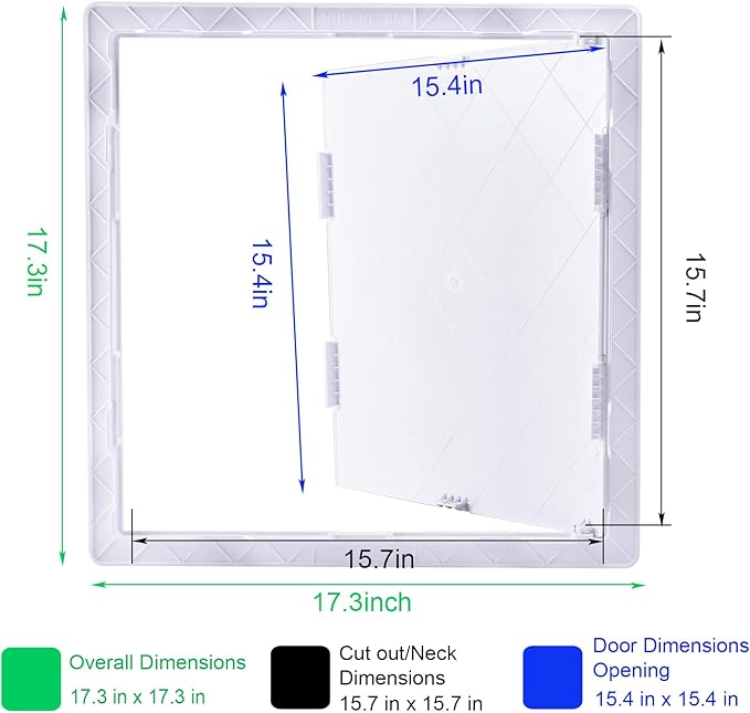 Plumbing Access Panel for Drywall 16 x 16 Inch Plastic Access Door Removable Wall Access Panel Ceiling Reinforced Hinged Durable White