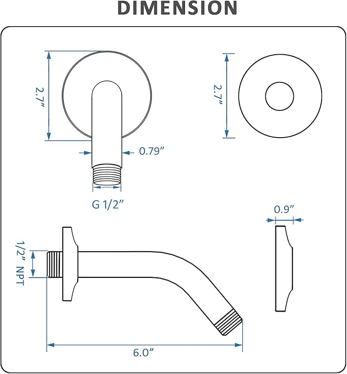 BESTILL Wall Mounted 6 Inch Extension Shower Head Arm, Shower Arm and Flange Included, Oil Rubbed Bronze