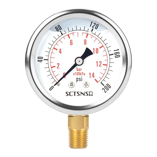 2-1/2" Dial Size, 0-200 Psi Pressure Gauge, Glycerin Liquid Filled, 1/4" NPT by SCTSNSR