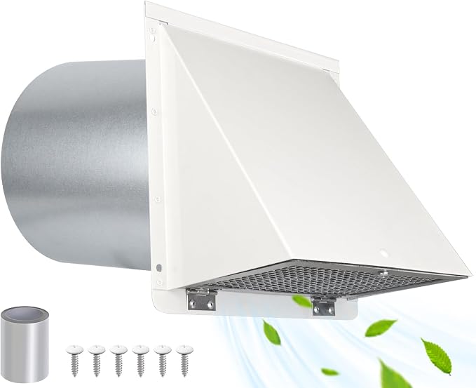 8 Inch Hooded Wall Vent with Screen and Damper, Outdoor Wall Exhaust Vent Cover - Image 9