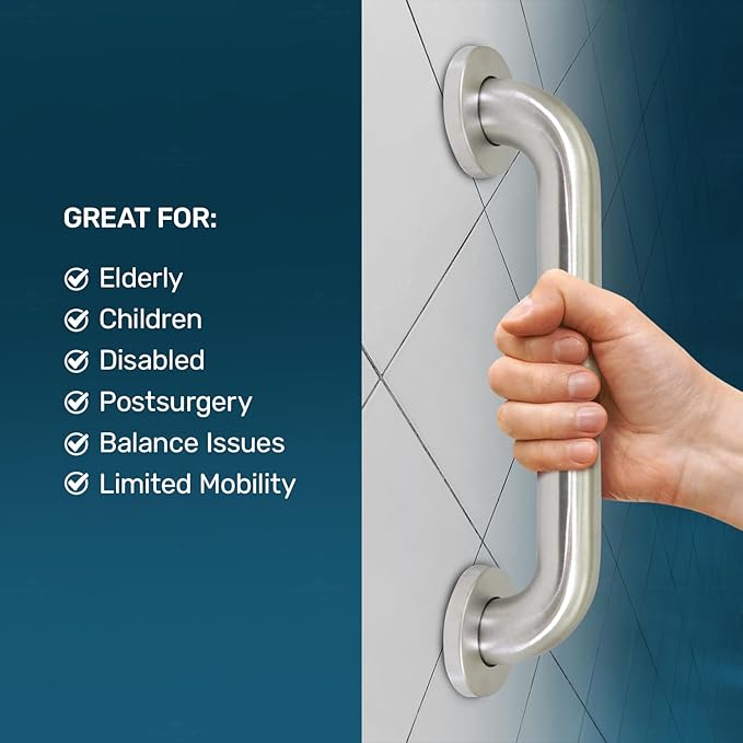 Brushed Metal Grab Bars For Bathroom, Strong Shower Handle And Bath Handle For Safety, Shower Grab Bars For Seniors, Safety Bars For Shower Chair Bench, Shower Handle For The Elderly, Great Toilet Bar