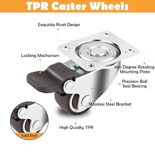 HOWDIA 1.5" Caster Wheels Low Profile Casters Set of 4 Heavy Duty, 360 Degree - Image 6