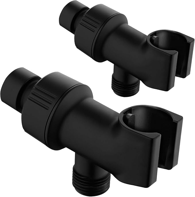 2PCS Universal Black Shower Arm Holder, Adjustable Mount Bracket with Brass Swivel Ball, Shower Head Stand - Matte Black
