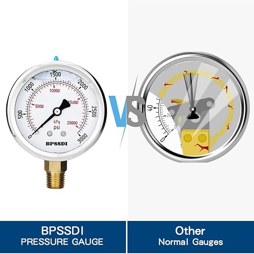 0-3000 Psi Glycerin Liquid Filled Hydraulic High Pressure Gauge, 2.5" Dial Size - Image 3