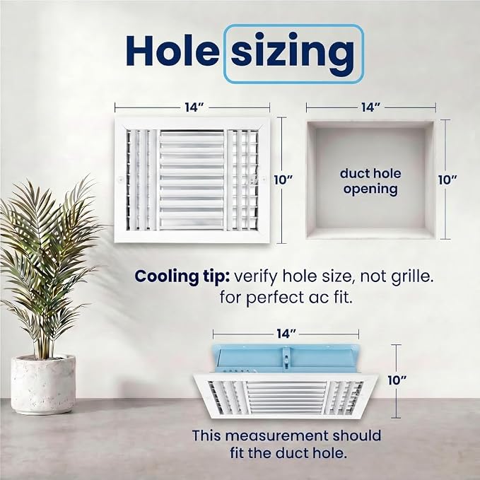 14x10 Aluminum 3-Way Air Register HVAC Vent Cover Wall Ceiling – Multi-Shutter - Image 3