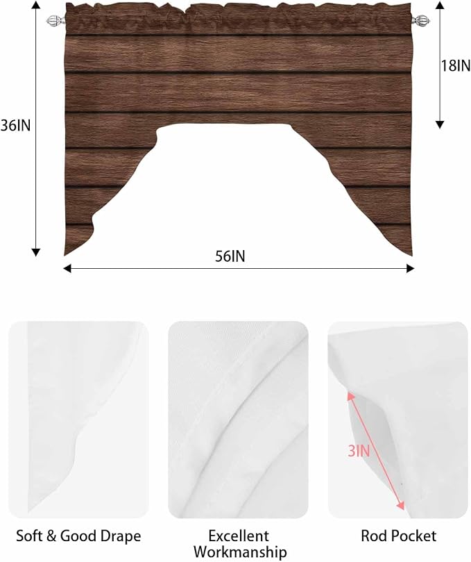 Brown Wooden Board Swag Kitchen Curtains Valance and Tier Set, Vintage Wood - Image 6